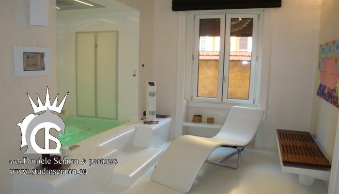 Home SPA con bagno turco e vasca idromassaggio in resina bianca